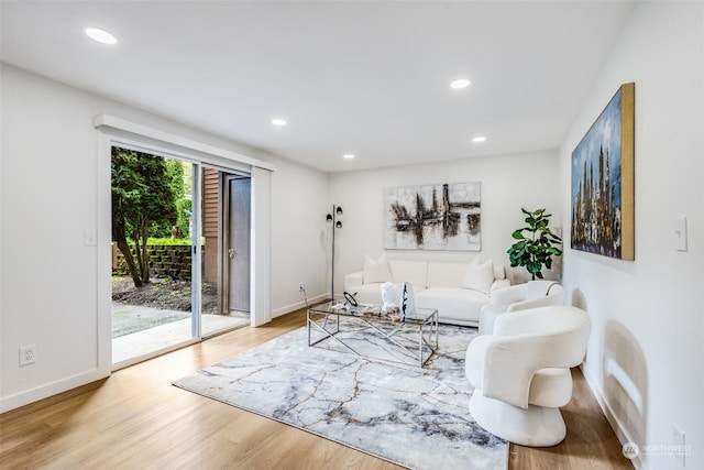 living room with light hardwood / wood-style flooring