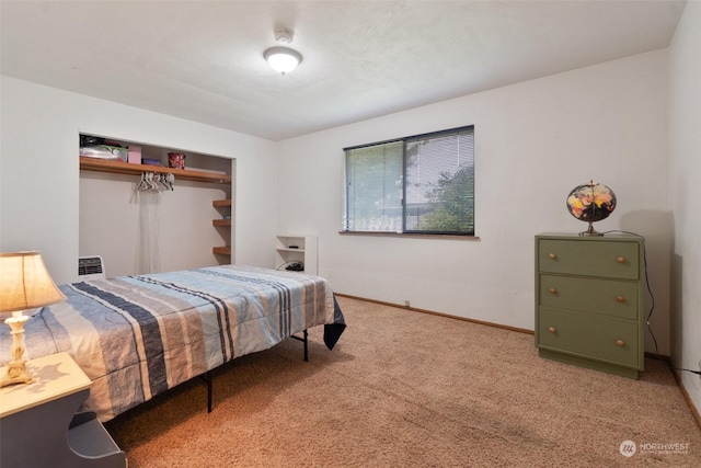 bedroom with carpet flooring and a closet