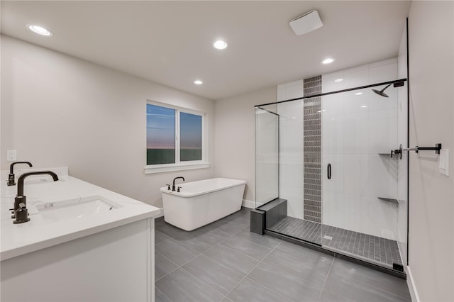 20239 125th Ave NE Unit Sm2-11, Bothell, WA 98011 - full bathroom with a sink, a soaking tub, a shower stall, and recessed lighting