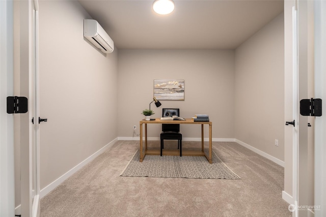 carpeted office space featuring a wall unit AC