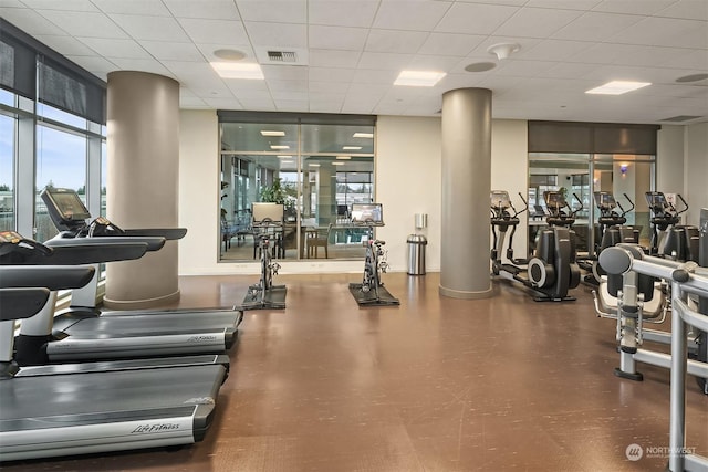 gym with a drop ceiling