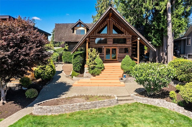 log home with french doors