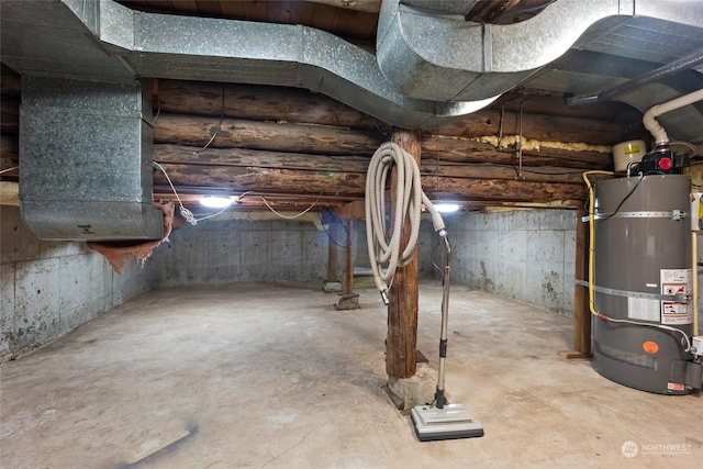 basement with strapped water heater