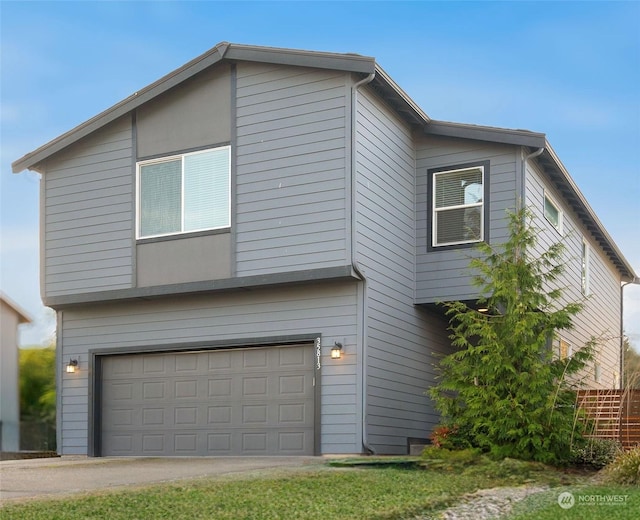 exterior space with a garage