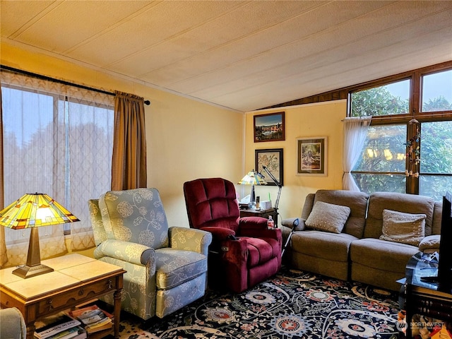 living room with vaulted ceiling