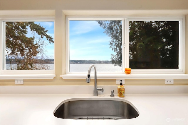 details featuring sink and a water view