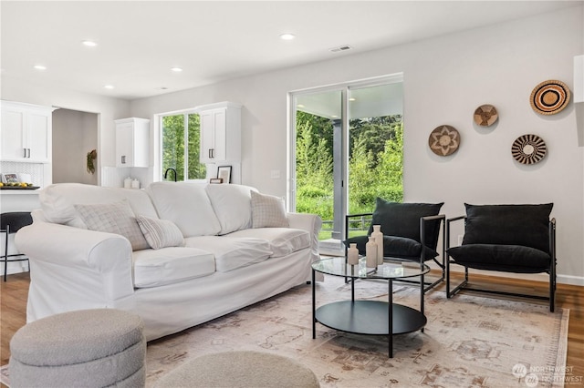 living room with light hardwood / wood-style floors