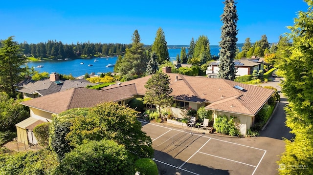 aerial view featuring a water view