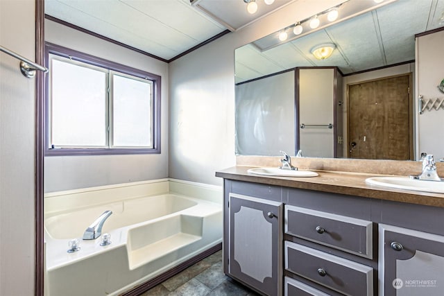 bathroom with a bathing tub and vanity