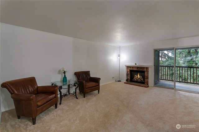 sitting room featuring light carpet