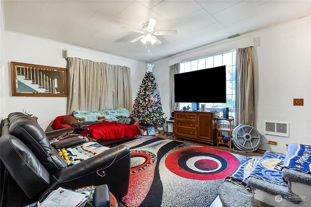 living room with ceiling fan