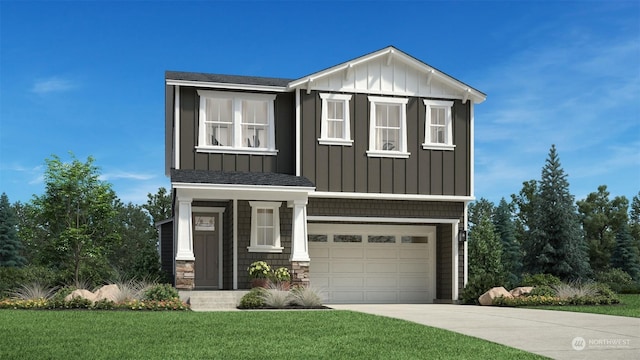 view of front of house with a front lawn and a garage