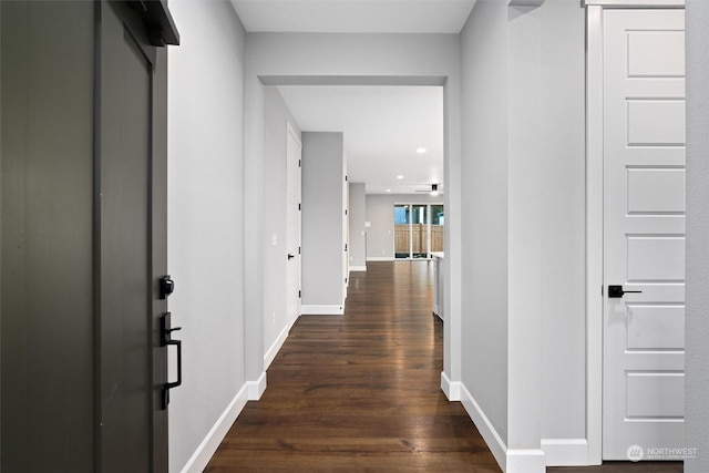 hall featuring dark hardwood / wood-style floors