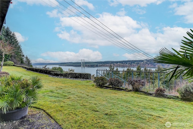 view of yard with a water view