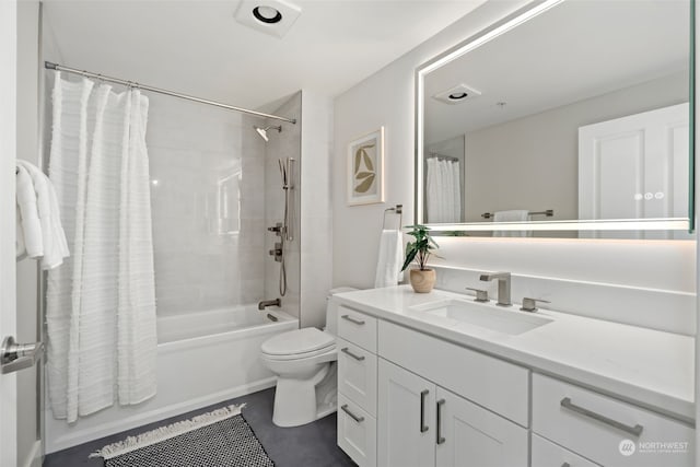 full bathroom featuring vanity, toilet, and shower / tub combo