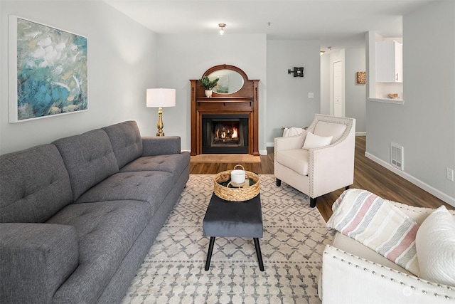 living room with hardwood / wood-style floors