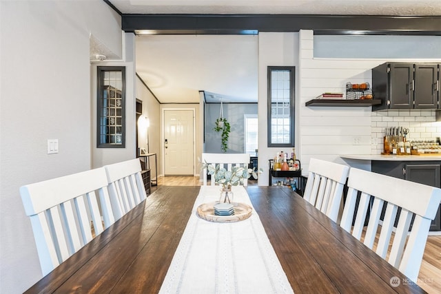 dining area with light hardwood / wood-style floors