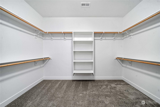 spacious closet with dark colored carpet