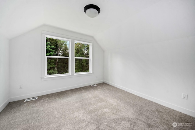 additional living space featuring carpet flooring and vaulted ceiling