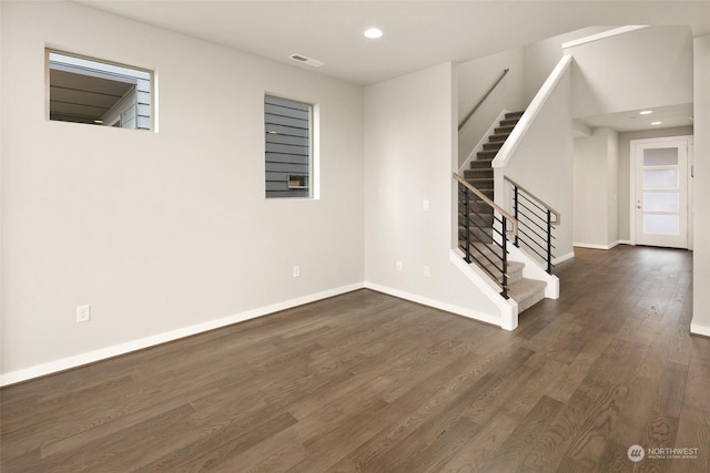 interior space with dark wood-type flooring