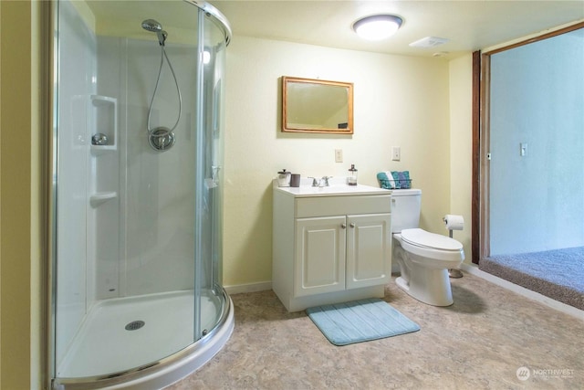 45143 Main St, Concrete, WA 98237 - bathroom featuring vanity, toilet, and an enclosed shower