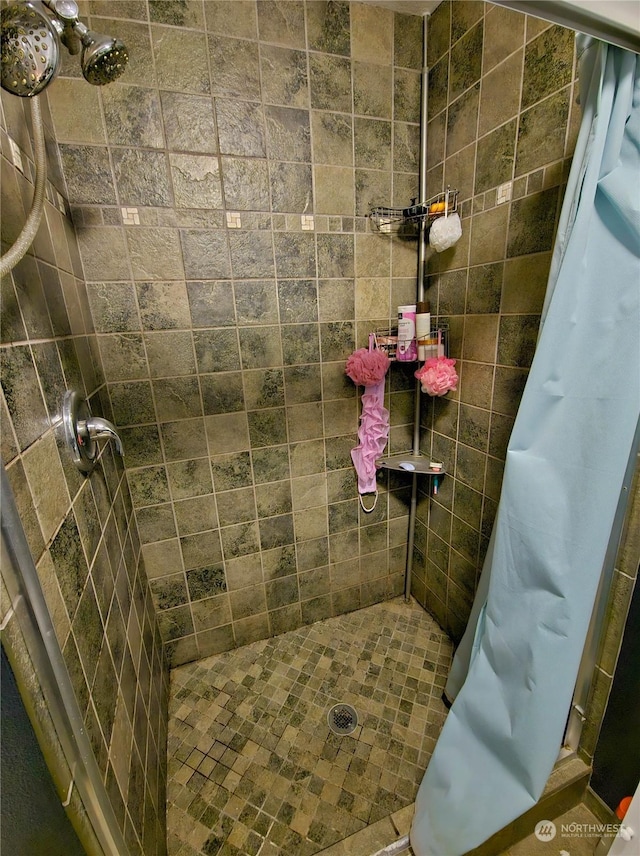 bathroom with a shower with curtain