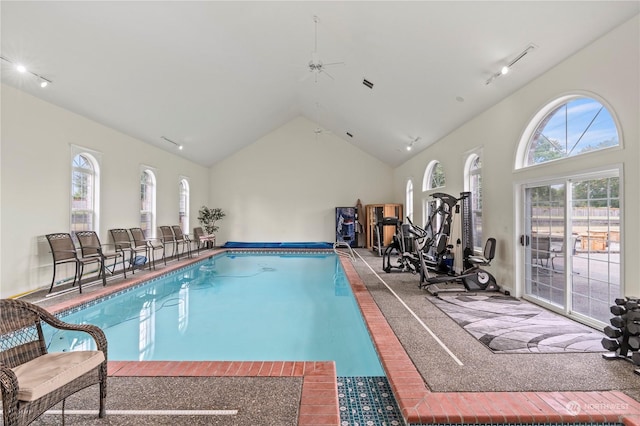 view of pool with ceiling fan