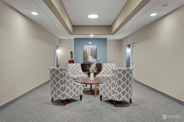 sitting room with carpet floors