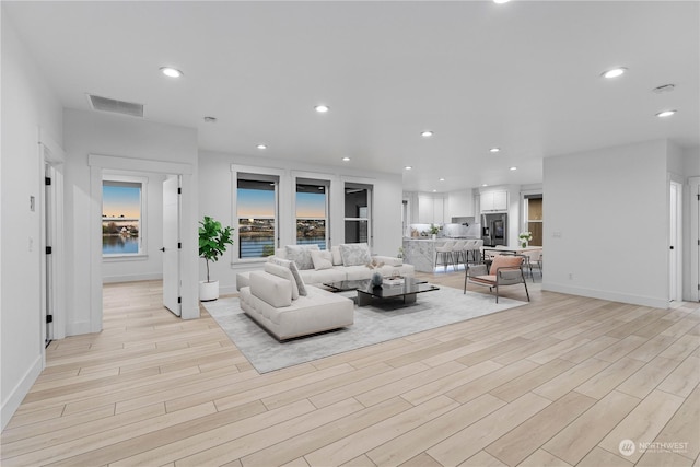 living room with light wood-type flooring