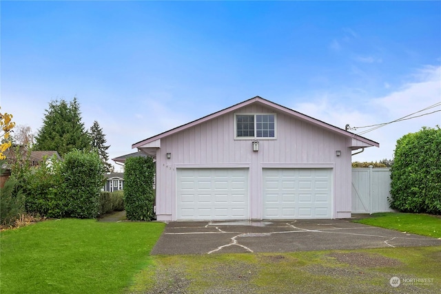 garage with a lawn