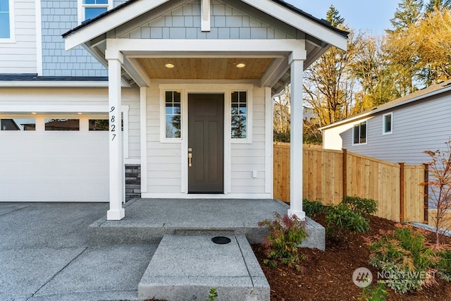 entrance to property with a garage