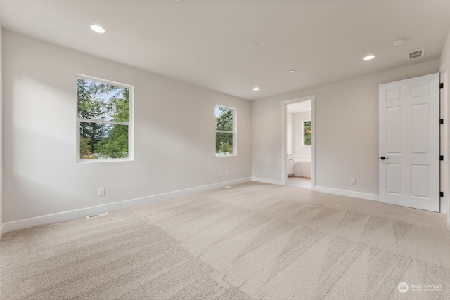 unfurnished room featuring light carpet and plenty of natural light