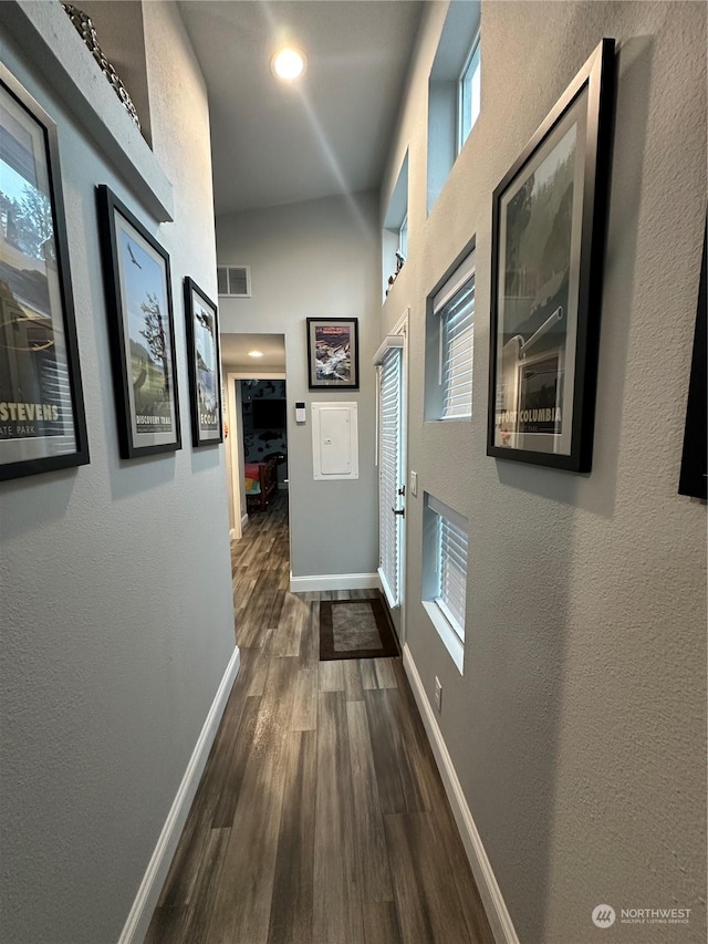 corridor featuring dark hardwood / wood-style flooring