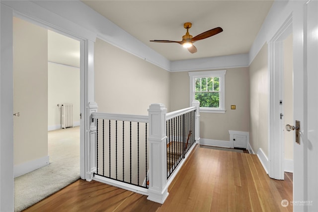 hall with radiator and light hardwood / wood-style flooring