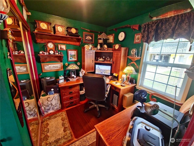 office space with hardwood / wood-style floors