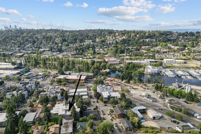 bird's eye view featuring a water view