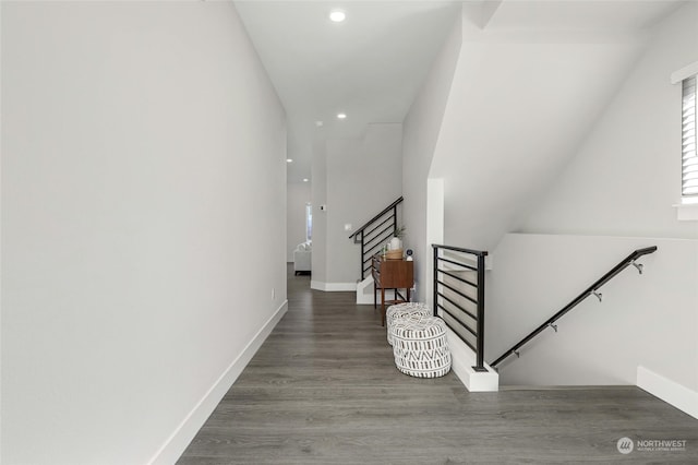 hall with dark hardwood / wood-style floors