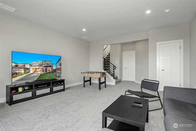 living room with light carpet