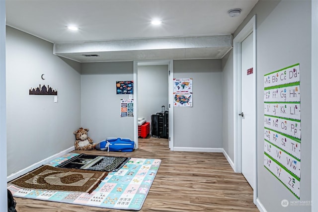 rec room featuring light hardwood / wood-style flooring