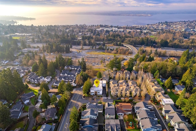 view of aerial view at dusk