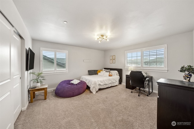 bedroom with carpet floors and a closet