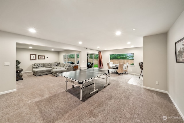 playroom with light colored carpet