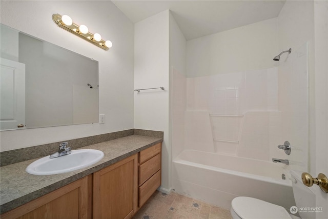 full bathroom with vanity, toilet, and shower / washtub combination