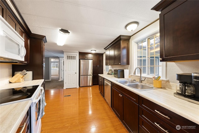 kitchen featuring sink, light hardwood / wood-style flooring, and appliances with stainless steel finishes