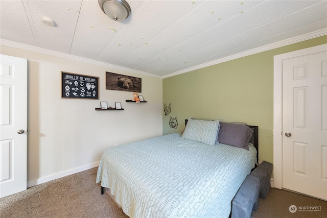 bedroom with carpet flooring and ornamental molding