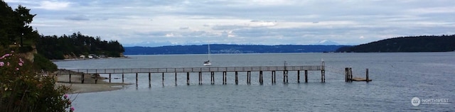 dock area with a water and mountain view