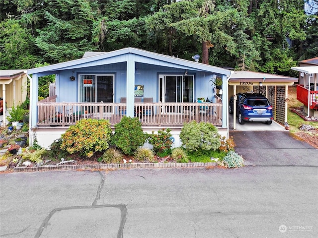 view of front of house featuring a porch and a carport