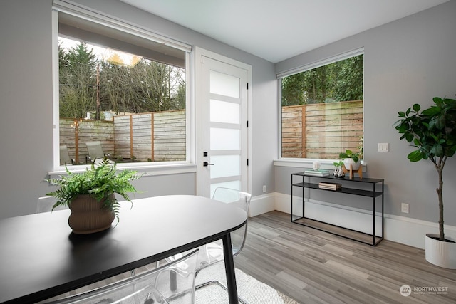 interior space with light hardwood / wood-style floors