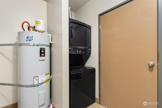 utilities with secured water heater and stacked washing maching and dryer