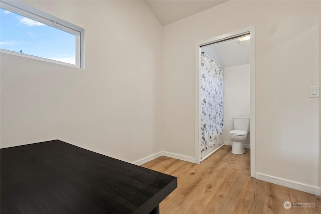 bathroom with hardwood / wood-style flooring and toilet